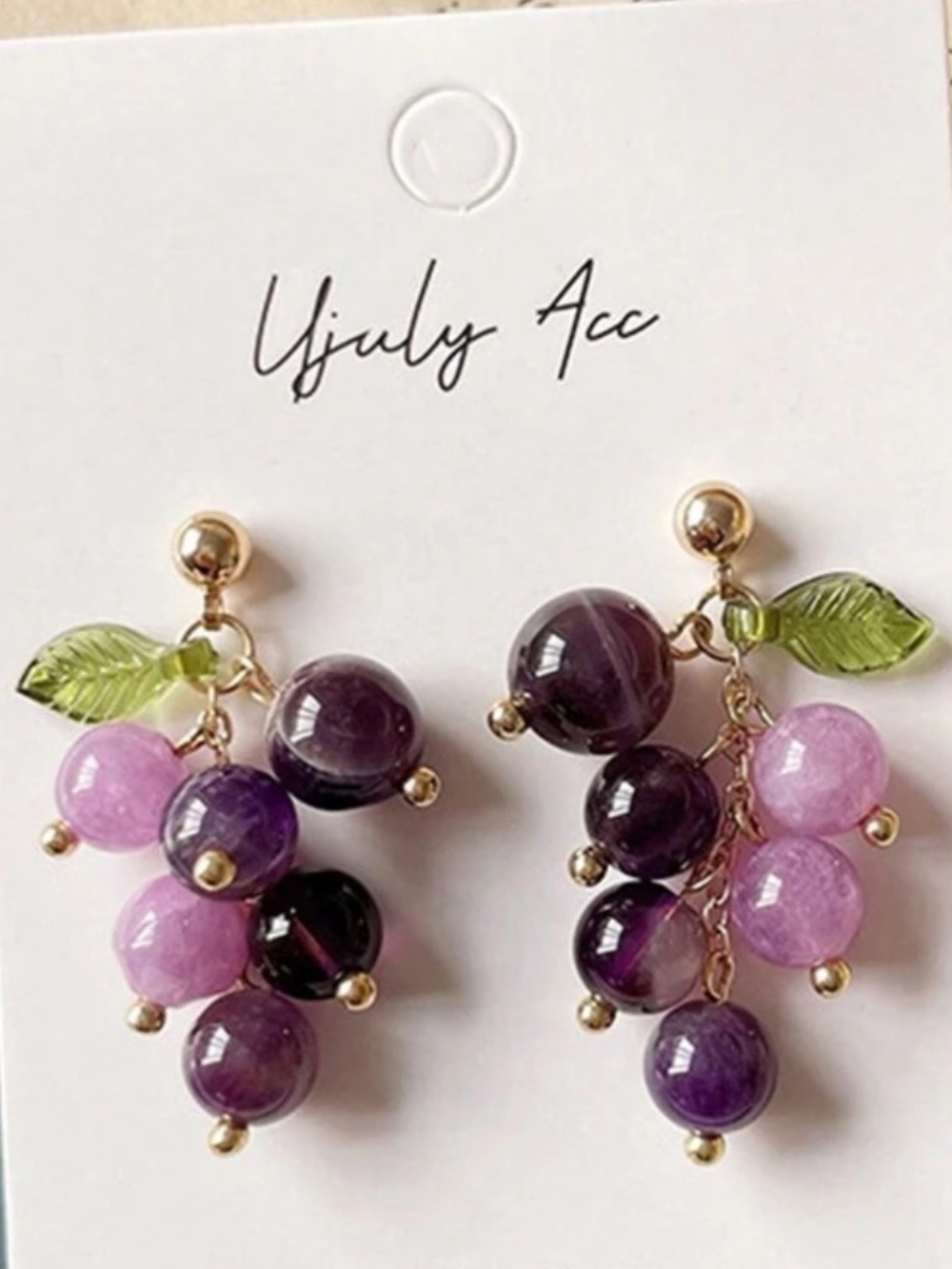 Purple & Pink natural stone Grape Drop Earrings R 567